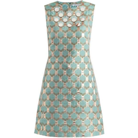 Diane von Furstenberg Akoni Metallic Jacquard Sheath Dress Aquamarine Copper 0 2 - Picture 4 of 16